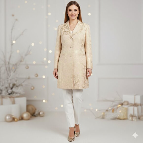 Chico's Belle Amour Odette Gold Metallic Brocade Floral Blazer Jacket Sz 0 Small - Picture 1 of 14